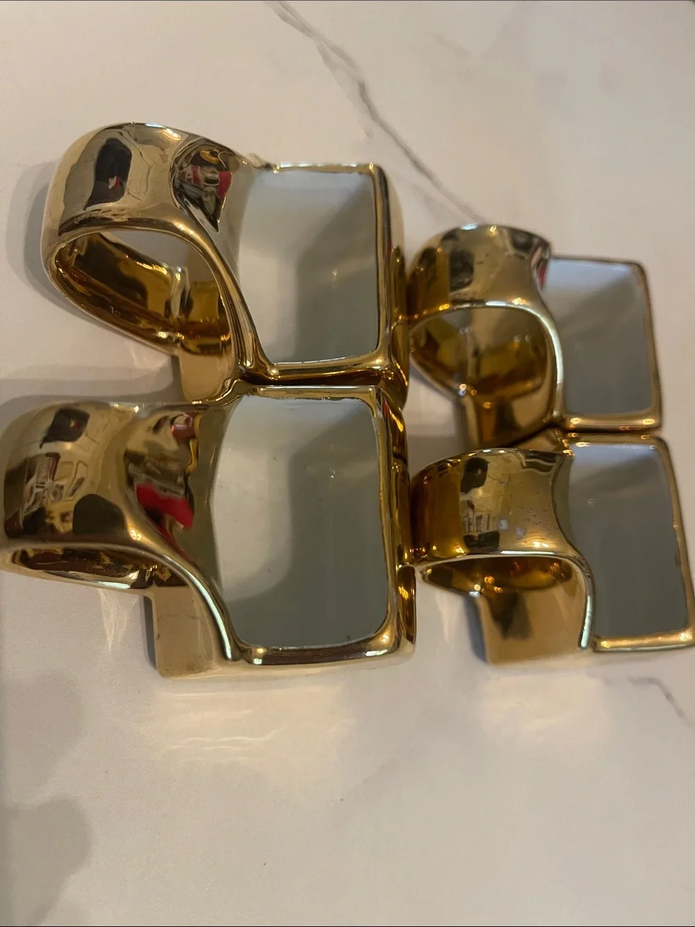 Gold Tone Modern Square Napkin Rings - Set of 4